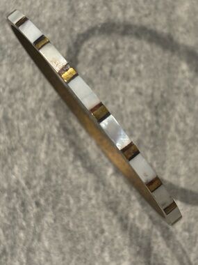 Vintage 1990s BRASS White MOP MOTHER OF PEARL Bangle Bracelet Women Jewelry